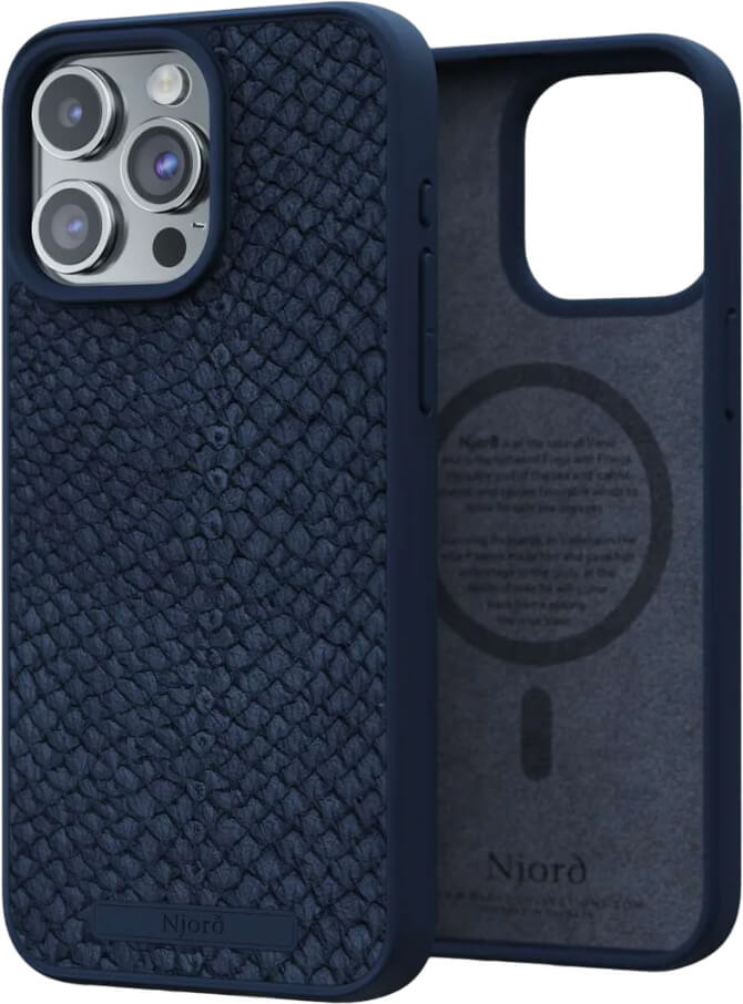 Чохол-накладка Njord Salmon Leather MagSafe Case Blue для iPhone 15 Pro Max